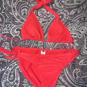 2 piece bright coral bikini set